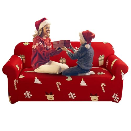 Funda de sofá de Navidad, funda de sofá de alta elasticidad, protector de muebles extraíble, lavable, suave, a prueba de polvo, decoración navideña para sofá individual