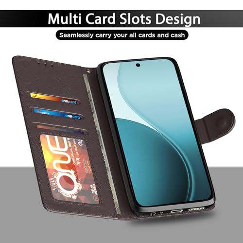 Image of Pikkme Flip Cover for Mi Redmi A7 Pro /Poco C85x 5G / C81 Leather Finish | Inside TPU with Card Pockets | Wallet Stand and Shock Proof | Complete Protection Flip Case (Coffee)