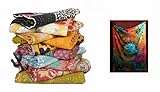 Marubhumi 5-Piece Indian Handmade Kantha Quilt Set – Traditional Vintage Design, Hand-Stitched Throw Blanket, Bedspread with Love, with Cotton Tapestry