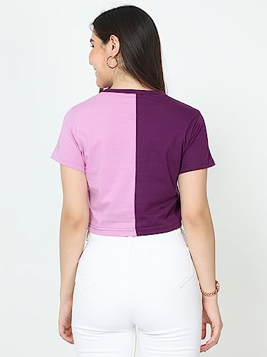Image of FLEXIMAA Women's Cotton Plain Round Neck Half Sleeve Crop Top