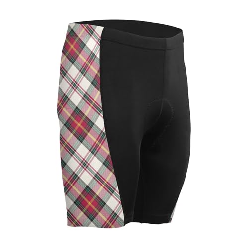 Men's Cycling Shorts, Padded Cyclings Pants, Cyclings Clothing with Leggings Worn in A Loop Christmas Plaid Scotland Red