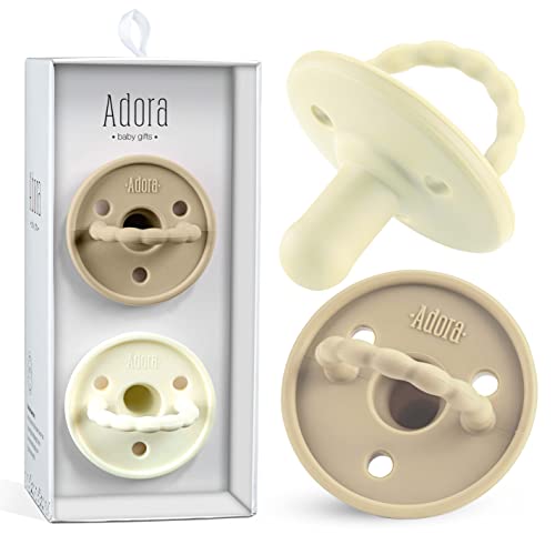 Image of Baby Soother Pacifiers Silicone Newborn Pacifier for Boys / Girls Set of 2 | BPA Free (Saddle / Vanilla)
