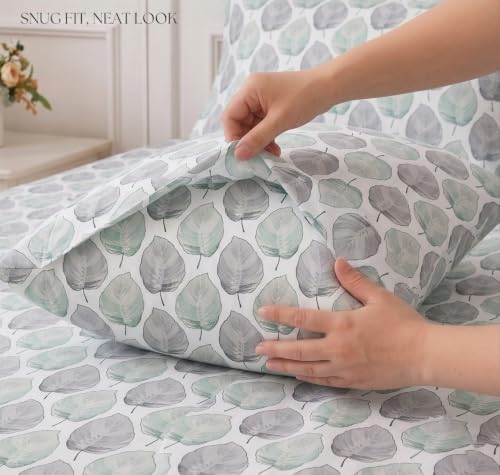 Image of IVAZA 240 TC Soft Ezyption Cotton Floral Print Single Bed Bedsheet - with 1 Pillow Covers, Hypoallergenic, Brethable, (Size- 60 x 90 Inch | Damask Firozi