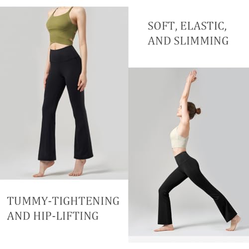 flintronic Damskie spodnie flare do jogi, spodnie do jogi z wysoką talią, spodnie do jogi z kontrolą brzucha, spodnie sportowe z ukrytymi kieszeniami, stylowe legginsy do jogi na świeżym powietrzu