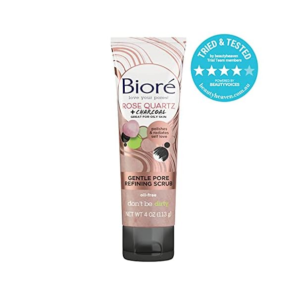 Biore-Rose-Quartz-Charcoal-Gentle-Pore-Refining-Scrub-Pore-Minimizing-Facial-Scrub-4-Ounces-Oil-Free-Dermatologist-Tested-Non-Comedogenic-Cruelty-Free-Vegan-Friendly Bioré Rose Quartz + Charcoal Gentle Pore Refining Scrub, Pore Minimizing Facial Scrub, 4 Ounce, Oil Free, Dermatologist Tested, Non-Comedogenic, Cruelty Free, Vegan Friendly