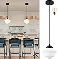AyshwillDec Black Schoolhouse Light Fixture 8" Milk Glass Pendant Light Schoolhouse Pendant Light Milk Glass Light Fixture Mid Century Pendant Light for Bedroom Bathroom Kitchen Hallway (Bulb Incl.)