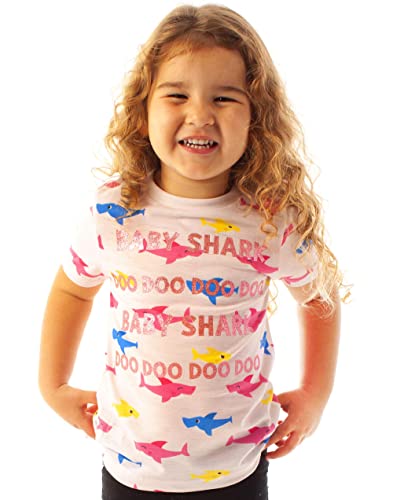 Baby Shark Girl's T-Shirt Glitter All Over Print Pink Top 3-4 Years2