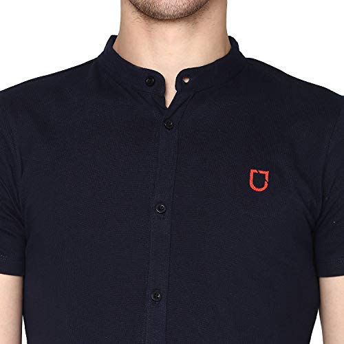 Image of Urbano Fashion Men's Solid Cotton Slim Fit Polo Shirt with Mandarin Collar