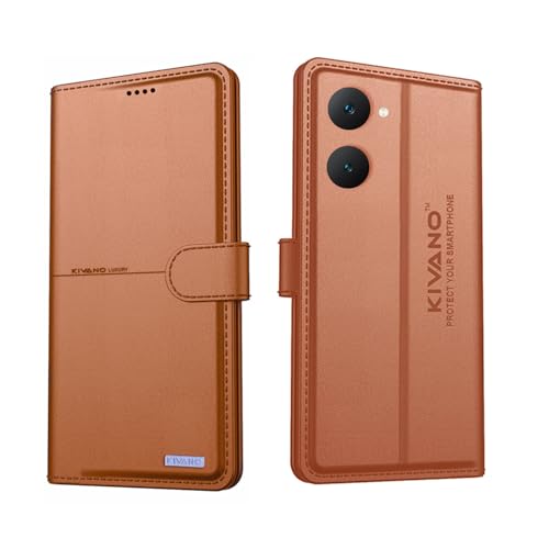 Image of Compatible with iQOO Z9 Lite 5G / Vivo Y28S 5G / Vivo T3 Lite 5G / Vivo Y18 4G / Vivo Y18e 4G / Vivo Y18i 4G Flip Cover | Leather Finish | Inside Pockets & Inbuilt Stand Brown