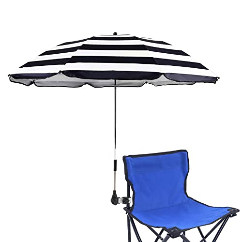 STARRY CITY Sonnenschirm für Stuhl mit Verstellbarer Klemme,Oberfläche115cm,mit Regenschirm Clip Befestigung für Terrassenstühle,Strandstühle,liegestuhl,Rollstühle,Golfwagen (B-Streifen)