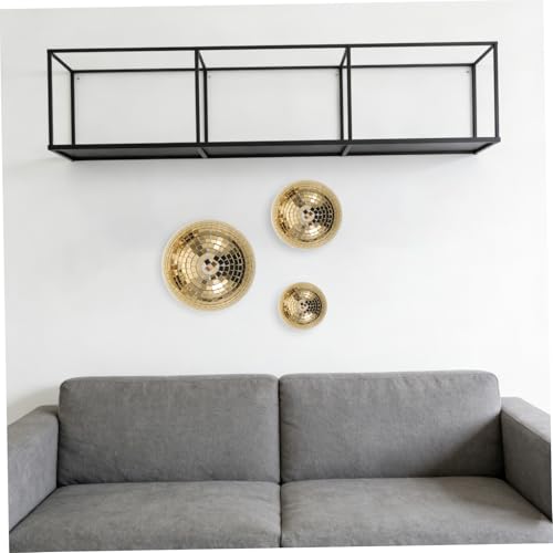 3 unidades de bolas espejadas de vidrio dorado, semiesféricas para colgar en pared con adhesivo trasero, decoración reflectante para festivales de música y espacios comerciales, fácil de limpiar miniatura 7