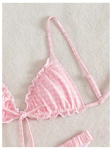 GORGLITTER Women's 2 Piece Triangle Bikini Sets High Waist Gingham Checkered Thong High Cut Swimsuits Bathing Suits3