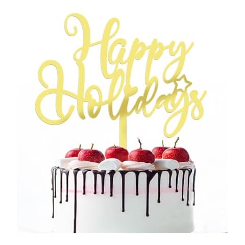 Naicaek Happy Holiday Cake Topper,Glitter Merry Christmas Cake Decor,New Year Christmas Holiday Party Supplies,Winter Holiday Cake Picks-Holidays Party Supplies (Acrylic) Cover