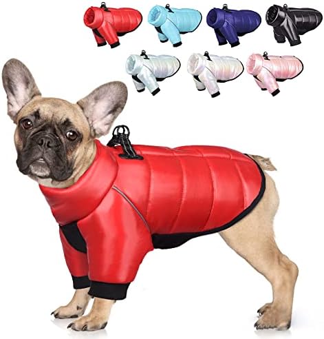 Mitili Dog Jacket for Small Medium Dogs with Dual D-Ring Collar, Dog Cold Weather Coats with Double Row Zip, Winter Waterproof Reflective Dog Vest Coat Clothes for Large Pet (XX-Large, Red)