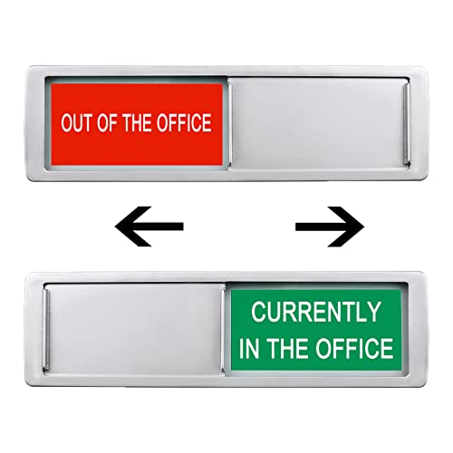Image of Currently in the Office Out of Office Sign for Door, Privacy Signs for Home or Medical,Easy To Read Non-Scratch Magnetic Slider Door Indicator (7'' x 2'' - Silver)