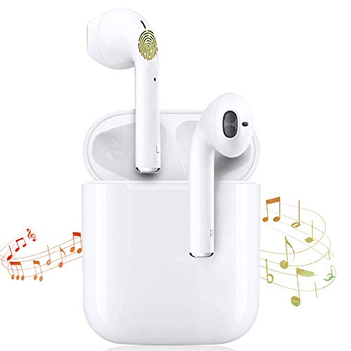 Auriculares Bluetooth i12 TWS Sonido Estéreo 3D Control Táctil Pop-Ups Auto Pairing 24 Horas de Juego Mini Estuche de Carga IPX7 Impermeable Auriculares Inalámbricos para Deporte Blanco