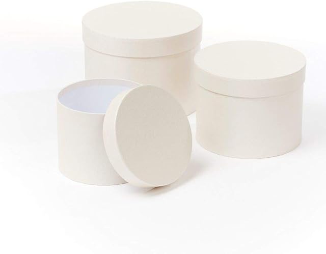 Round Florist Flower Hat Boxes Set of 3 Cream (4654)