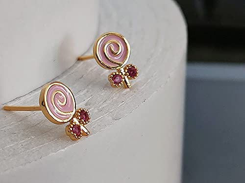 CZ Mini Lollipop Crystal Stud Earrings for Women Teen Girls 925 Sterling Silver Post Pin Cubic Zirconia Gold Plated Cartilage Charm Fashion Cute Candies Earring Birthday Easter Jewelry for Daughter3
