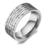 AJZYX 8mm Stainless Steel Binary Code Ring Anniversary Promise Wedding Party Cocktail Ring Computer Programmer Engineer Nerds Geeks Gift Band Silver Size 11