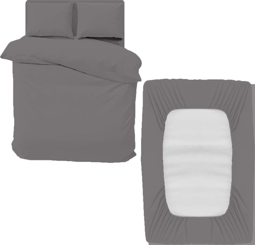 Indus Textiles 4 Piece Microfiber Duvet Cover Sets - king size duvet cover sets Includes 1 Duvet Cover, 1 Fitted Sheet and 2 Pillowcases, Ideal Bed Sets for a Cozy and Comfortable Sleep(Grey-King)
