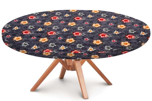 Image of The Furnishing Tree Round Elastic Fitted Dining Table Cover WxL 36x36 Inches Floral Pattern Grey