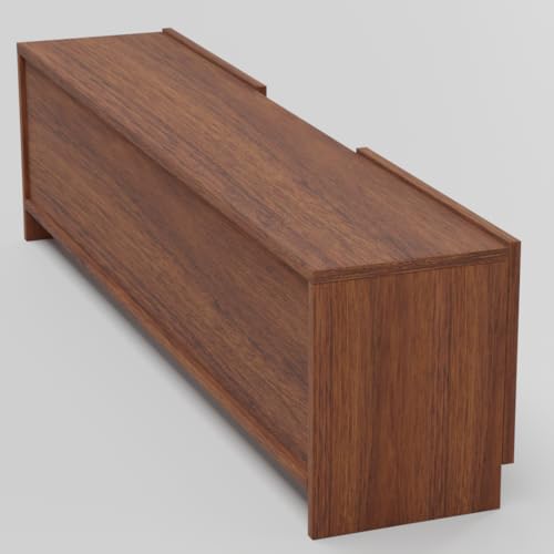 Image of Modern Living Room TV Stand with Open Display Compartment, Dual Side Storage Units, and Clean Contemporary Design for Home Decor | Assembly-DIY | Color-Cherry Pine