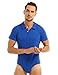 iEFiEL Mens Short Sleeve Turn-Down Collar Shirt One-Piece Leotard Bodysuit Romper Snappies Button Down Pajamas Blue Medium
