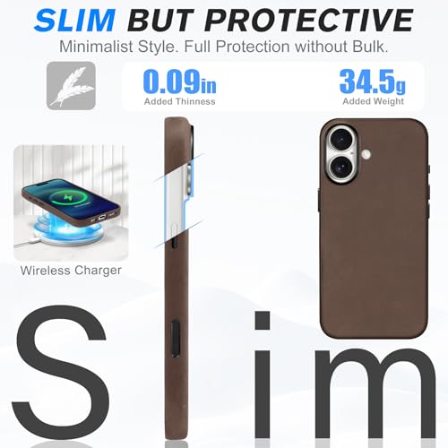Image of SHIELDON Genuine Leather Case for iPhone 17 6.3 inch, Crazy Horse Dark Brown | Crazy Horse Leather, for MagSafe, Magnetic Wireless Charging, Metal Buttons, Camera Button, Camera Bezel, Shockproof, Slim