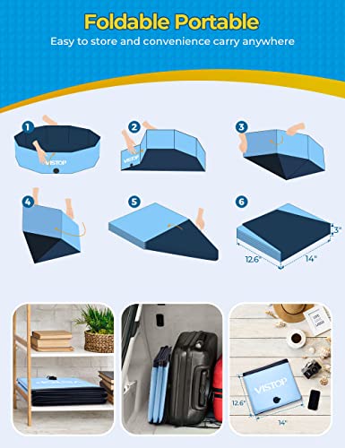 image for VISTOP Large Foldable Dog Pool, Hard Plastic Shell Portable Swimming P