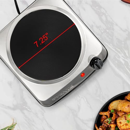 Image of OVENTE Electric Countertop SingleBurner,1000W Cooktop with7.25 Inch CastIron Hot Plate,5 Level Temperature Control,Compact Cooking Stove and Easy to Clean StainlessSteelBase,SilverBGS101S,(Pack of 6)