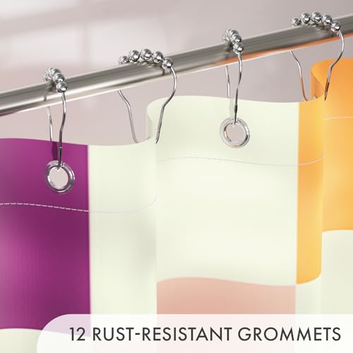 Image of AmazerBath Colorful Checkered Shower Curtain, 72x72 Washable Cloth Modern Geometric Shower Curtains for Bathroom, Fabric Cute Kids Shower Curtain Set & 12 Hooks, Rustic RV Camper Dorm Shower Curtain
