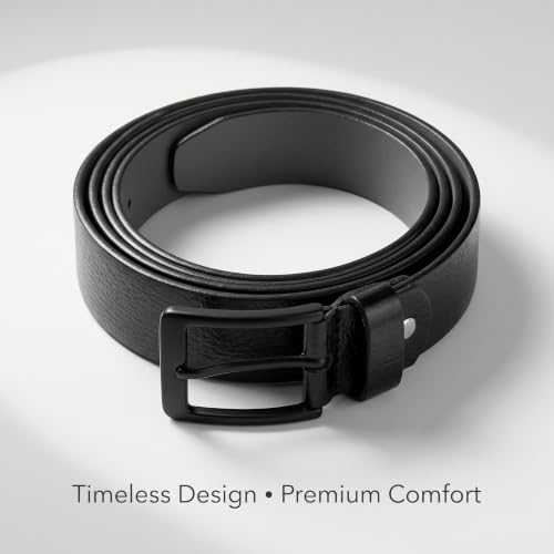 Image of Genuine Leather Belt for Men - Premium Formal & Casual Belt with Metal Buckle - Durable Adjustable Waist Belt for Jeans, Trousers & Office Wear