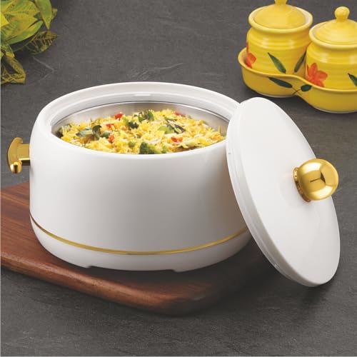 Image of Modware Atlantis Casserole 2500ml Elegant Design Premium Hot Pot, Retains Temperature for Hours, Insulated Inner Steel Casserole for Roti, Hot Box for Home, Chapati Box, Serving Bowl with Lid (White)