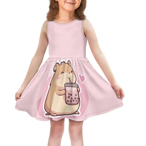 doginthehole Girls Summer Dress with Pockets Casual Sleeveless Midi Dress for Girls 2-14 Years A-Line Swing Sundress