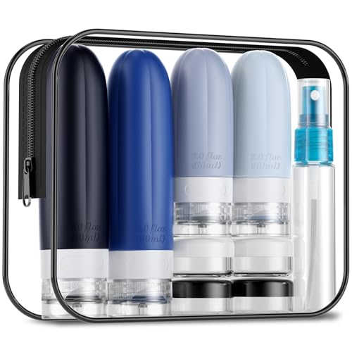 Gemice Juego de 16 botellas de viaje de silicona, botellas de viaje para rellenar líquidos de equipaje de mano, a prueba de fugas, botellas de cosméticos para rellenar, contenedores, sin BPA, aprobado