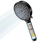 Hard Water Filter Shower Head with 6 Spray Modes, High Pressure Water Saving Shower Head with 20 Layers Filtration, Power Shower Heads with Showerhead Filter for Residual Chlorine Remove, Black
