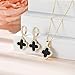 Feasnow Lucky Clover Sets Clover Necklace and Hoop Earrings- Black White Green Pendant- 18k Gold Plated Fashion Cute Jewelry for Women Bring Good Luck (Gold-Black)
