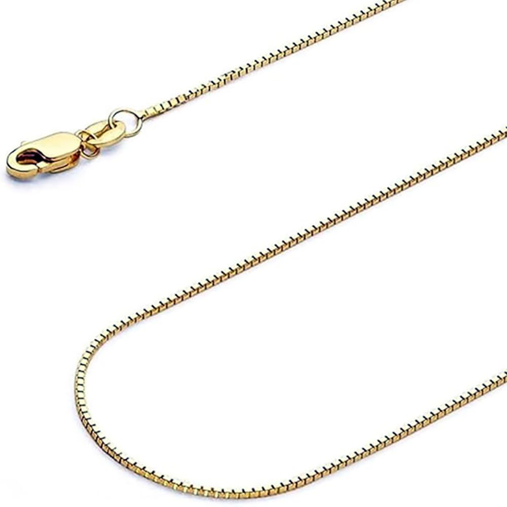 14K Yellow/White/Rose Gold Solid Box Link Chain 0.7/1.0/1.3 / 2mm Necklace with Lobster Claw Clasp, Jewelry Gift for Women or Men