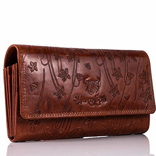 Grand format fleurs marron MATADOR, le portefeuille femme idéal avec boîte cadeau