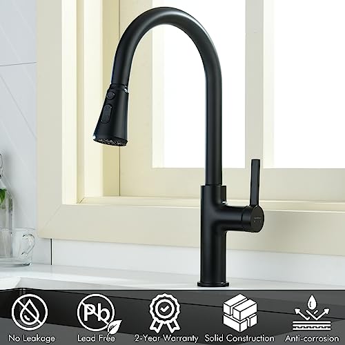 Lavatrum Kitchen Faucet With Pull Down Sprayer Matte Black, 17 Inches Extended Body Single Handle High Arc Kitchen Sink Faucet With 3-Function Sprayer, Faucet For Kitchen Sink, Grifos De Cocina #TOP1