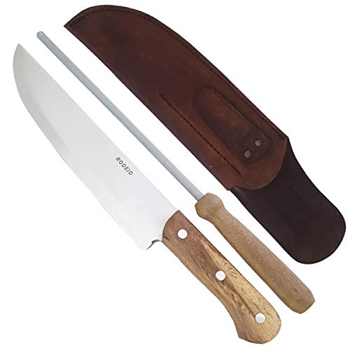 Facas Rodeio, Conjunto Para Churrasco 9' Cirúrgico Rodeio Faca Chaira, Cor Marrom, Aço