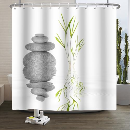 Xiaoterna Tenda da doccia per giardini termali Tenda da doccia in pietra Centro benessere giapponese Tenda da doccia di pace e meditazione Tessuto impermeabile lavabile in lavatrice 150x200cm