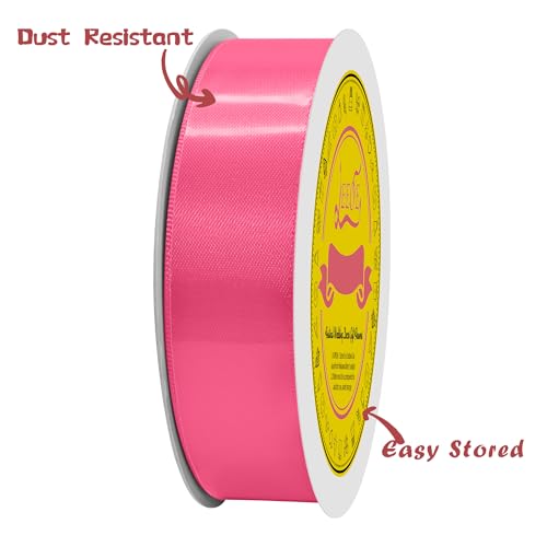 Image of Double Face Hot Pink Satin Ribbon 7 /8 inch X 25 Yards Polyester Hot Pink Ribbon for Gift Wrapping Very Suitable for Weddings Party Hair Bow Invitation Decorations and More
