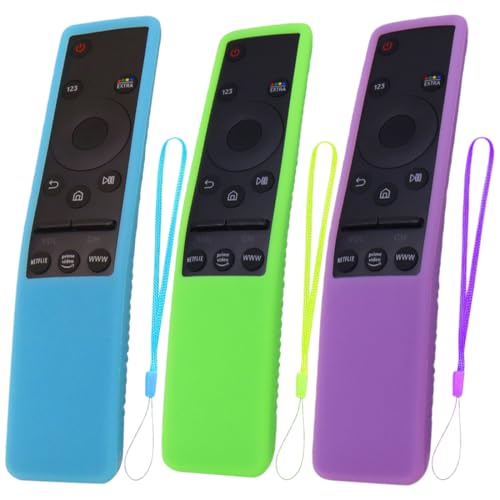 3 Piezas Silikon Schutzhülle für Sasung Fernbedienung, Carcasa para Mando a Distancia para Samung Smart TV y Celular, Mando a Distancia, Antigolpes, Silicona, Funda de Protección (Morado/Verde/Azul)
