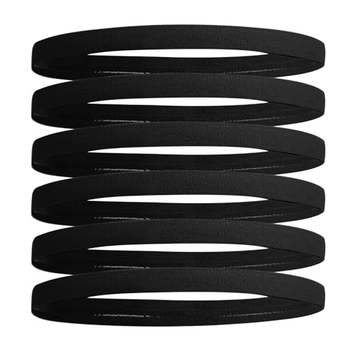 Diademas elásticas deportivas, bandas elásticas finas para la cabeza, diadema deportiva, banda de agarre de silicona negra para el pelo para correr, fútbol, 6 piezas