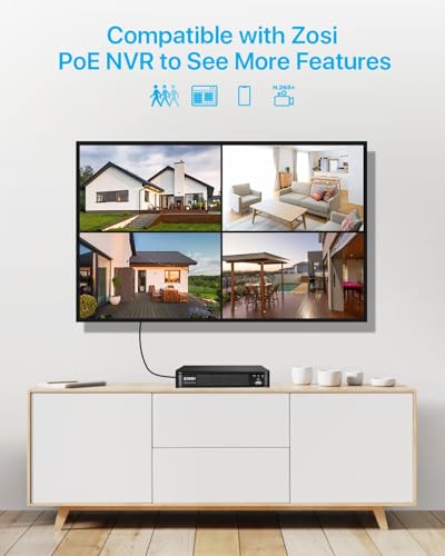 Image of ZOSI H.265+2MP Security POE Camera, 1920x1080, 120ft Night Vision, 3.6mm Lens, IP67 Weatherproof Indoor Outdoor IP Camera 1080p (Only work with ZOSI PoE NVR,Model: 1AR-08EM-00 /10 /20-US)