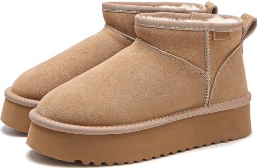 XIXITIAO Mini Boots,Cloud Genuine Suede Ankle Boots for Women,Platform Wool