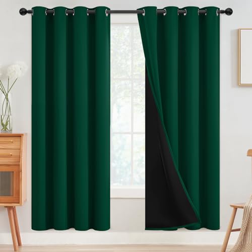 Image of SimpleHome Dark Green 100% Blackout Curtains Room Darkening Living Room 72