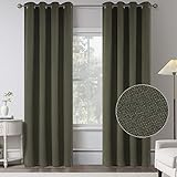 Dark Olive Green Linen 100% Blackout Curtains 84 Inches Long for Bedroom - 2 Panels Burg Linen Textured Shabby Chic Curtain Drapes for Modern Farmhouse Outdoor/Indoor (2 Pcs,W 52 x L 84 Inch Length)