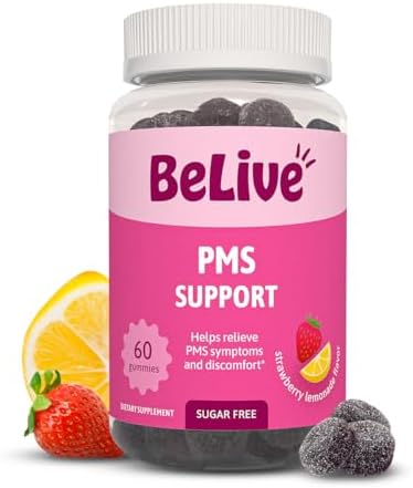 BeLive PMS Support Gummies Supplement – Helps Relieve PMS Symptoms – Hormonal Balance Mood Swings & Cramps Relief, Bloating Support – with Chaste Tree Extract – Strawberry Lemonade Flavor – 60 Count